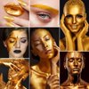 Gold Face Body Paint Metallic Powder Kit, Highly Pigmented Golden Metal Powder Face Painting with Mixing Liquid (1.06oz) and 2 Brushes, Halloween Makeup Kit for Special FX, Stage, Cosplay, Craft, Cos