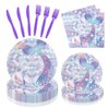 120 Pcs Mermaid Birthday Paper Plates Napkins, Mermaid Party Supplies Tableware Set for 24 Guests, Mermaid Themed Birthday Party Decorations for Kids Boys Girls Baby Shower