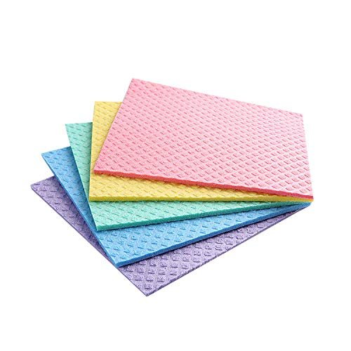 Sold_By_Cheapnwork Reusable Cleaning Cellulose Sponge Cloths Absorbent Wipes Clean Kitchen Car Dish Eco-Friendly Dishcloth Hand Towel Auto - 1pack (5pcs)