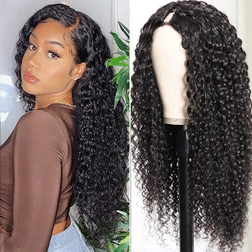 Ainmeys Curly V Part Wigs Brazilian Kinky Curly Human Hair Wigs for Black Women V Shape Wigs No Leave Out Lace Front Wigs Upgrade U Part Wigs Glueless Full Head Clip In Half Wigs(22IN 180% Density)