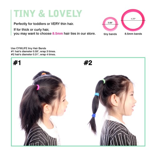 CYWLIFE Hair Bands Elastics Ties for Baby Girls, 100 PCS 10 Colors, No Crease Ponytail Holders, Tiny Soft Rubber Bands for Kids Women Men, 7MM Small Size No Aches Durable Hair Accessories