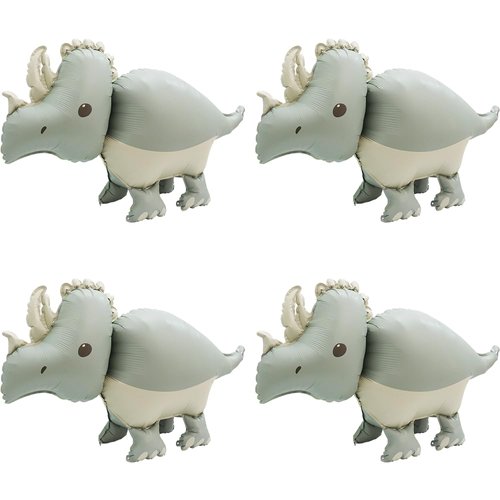 4D Wildlife Jungle Triceratops Dinosaur Balloon Wild One Safari Forest Woodland Animal Dino Party Supplies, 4 Pack Self-Standing Dinosaur Foil Balloons Cute Matte Dinosaur Balloons Dino Birthday Decor