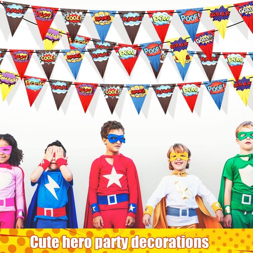Breling Hero Birthday Party Banner Hero Birthday Party Decorations Hero Paper Pennant Banner Garland Decor for Kids Boys Birthday Party Supplies Baby Shower Wall Decoration(4 Pcs)