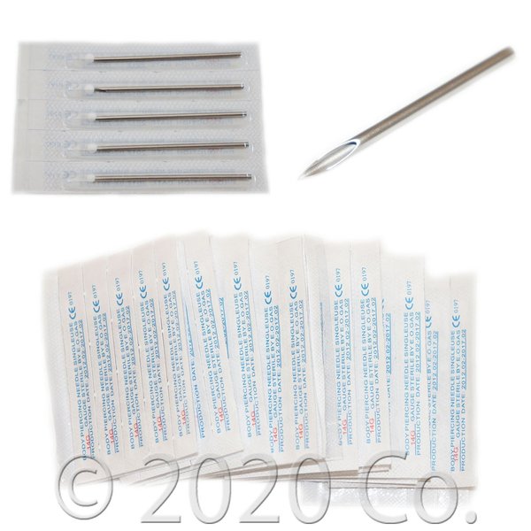 100 Sterile 14 Gauge 14G Body Ear Navel Nipple Piercing Needles