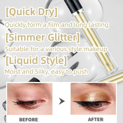 ONarisae Liquid Glitter Eyeshadow Shining Eye Shadow Makeup Shimmer Long Lasting Quick-Drying (Gold)