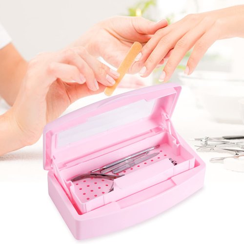 Machine-Ya Plastic Sterilizing Tray,Sterilization Box,Nail Art Tool Sterilizer Tray, Sterilizer Tray Box Nail Art Salon Sterilizing Too（Pink）