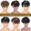 LEOSA Headband Wig with Bangs Head Wrap Wigs 2 in 1 Afro Wigs,Short Kinky Curly Wigs for Black Women Headwrap Wigs Afro High Puff with Bangs Wigs Synthetic Brown Wig with Multicolor Scarf Wigs