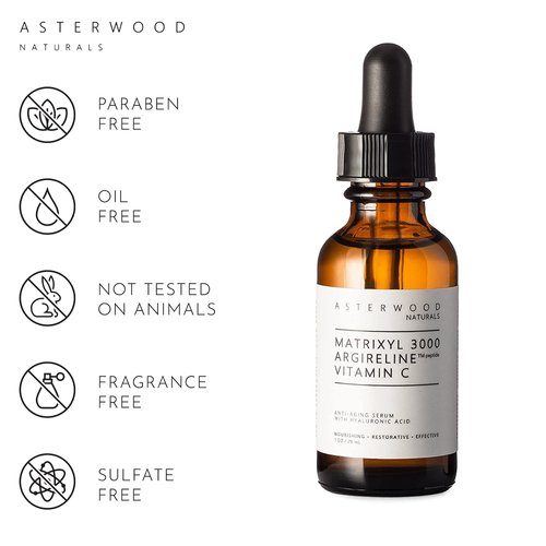 ASTERWOOD Triple Repair Matrixyl 3000 + Argireline + Hyaluronic Acid + Organic Vitamin C Serum for Face; Anti-Aging Face Serum, Anti-Wrinkle Serum, Facial Skin Serum Skin Care, 237ml/8 oz