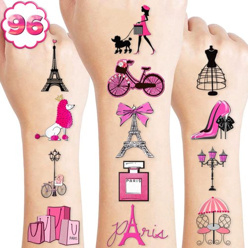 Paris Temporary Tattoos France Paris Party Decorations Favors Supplies French Theme Birthday 82PCS Cute Eiffel Towers Tattoo Stickers Christmas Gifts for Boys Girls Kids Class School Prizes Carnival