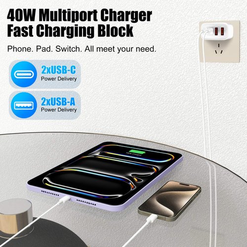 USB C Charger Block for iPhone 16 Charger,2Pack 40W Multiport USB C Wall Charger,4 Port Fast USB C Charging Block 10FT USB C to C Cable for iPhone 16 Pro/16 Pro Max/15 ProMax/15 Plus,iPad Pro/Air/Mini