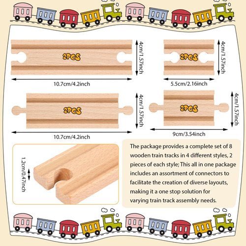 Liliful 8 Pcs Straight Wooden Tracks Expansion Train Track Adapters Male Male Female Female Train Track Accessories Railway Train Track Connectors for Table Activity, Compatible with Railroad Set