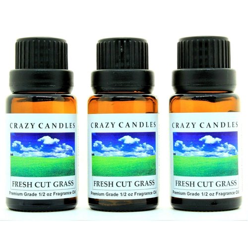 Crazy Candles Fresh Cut Grass 3 Bottles 1/2 FL Oz Each (15ml) Premium Grade Scented Fragrance Oil