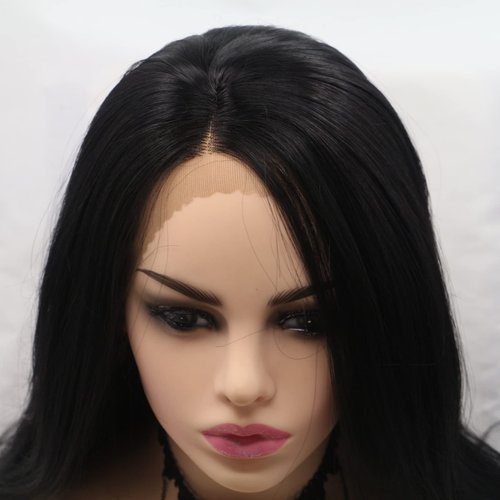 xiweiya Black Wig for Women 1b# Long Natural Wavy Free Part Synthetic Lace Front Wig Heat Resistant Fiber Hair Lace Front Wigs Half Hand Tied 13 * 3 Part Lace Black Wig 26inch