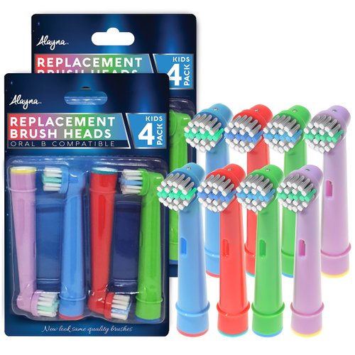 Replacement Toothbrush Heads for Oral B Braun Electric Toothbrush- 8 Pk of Kids Colorful Brush Heads Compatible with Oralb- Soft Bristles, Small Heads, Fits Pro 1000, Triumph, Clean, io, Cross+ More