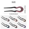 6 Pack Black Sparkly Bling Jeweled Rhinestone Plastic U Shape Hair Fork Pins Chopsticks Hairpins Picks Carved Hollow Long Hair Sticks Hairclips Hair Bun Chignon Braids Spiral Twist Maker Accessories