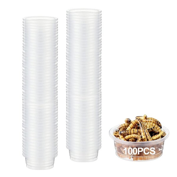 YOJOR 0.5oz Crested Gecko Food and Water Feeding Cups, Reptile Feeder Bowls, Plastic Replacement Food Dish for Lizard and Other Small Pet Ledge Accessories (100 pcs)