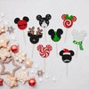 24Pcs Glitter Mini Mouse Inspired Christmas Cupcake Toppers Snowflake Deer Santa Hat Mini Christmas Cupcake Picks Decorations for Merry Christmas Theme Party Supplies