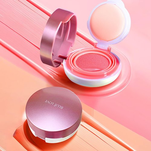 BLUE LOVE Cushion Liquid Blush for Cheeks, Finesse Liquid Silky Face Blushes Makeup, Contour & Highlight Cream Blush for Sheer Finish with a Natural Glow (02# Peach Pink, 2.27 Ounce)