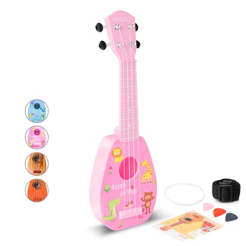 YOLOPARK 17" Kids Toy Guitar for Girls Boys, Mini Toddler Ukulele Guitar with 4 Strings Keep Tones Can Play for 3, 4, 5, 6, 7 Year Old Kids Musical Instruments Educational Toys for Beginner (Pink)