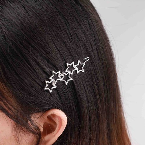 YienDoo Vintage Silver Metal Cluster Hair Accessories - Star Barrettes, Hoop Bobby Pins, and Brid...