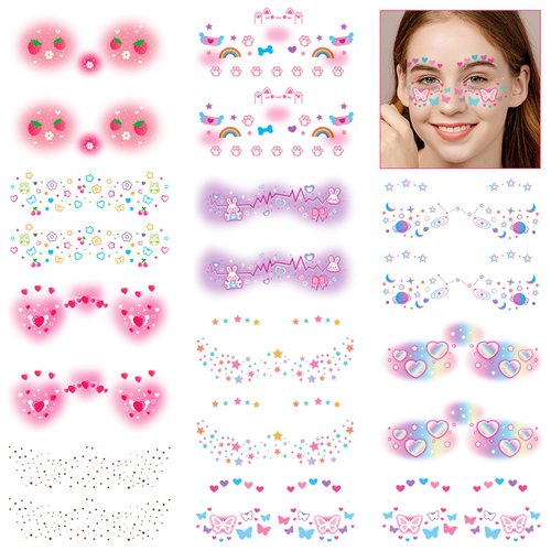 Konsait 20 Sheets Face Tattoos Temporary Tattoos for Women Kids Tattoos Temporary for Girls Cute Temporary Tattoos Butterfly Strawberry Fake Freckle Tattoo Rave Accessories Body Makeup Tattoo