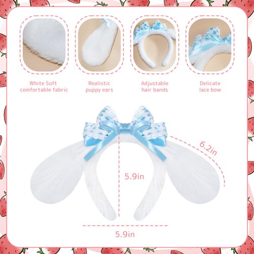 IGMaryBox Cute Lolita Headband White Long Ears Puppy Headband Anime Cosplay Headband Halloween Cosplsy Costume Accessories Christmas Cosplay Hairbands