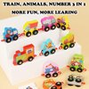 Wooden Train Cars Toy Set Sensory Toys Locomotive Engines Crane Train Accessories with 11pcs Flash Cards Educational Learning Toys for Toddlers Kids Boys Girls Age 3 4 5 6 Years Old