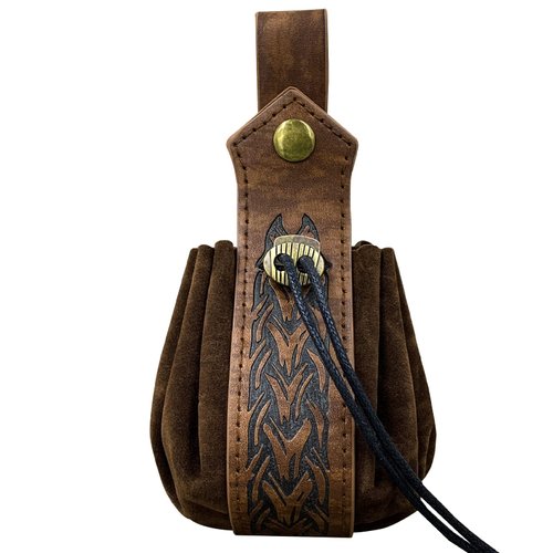 HiiFeuer Medieval Faux Leather Drawstring Pouch, Retro Nordic Portable Coin Purse, Vintage Belt Pouch Dice Bag For LARP Ren Faire (Brown B)