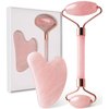 huefull Face Massager Rose Quartz Face Roller & Gua Sha Facial Tool Set, Lymphatic Drainage Massage Tool for Self Care, Muscle Tension Relief, Skin Care Gift for Men/Woman
