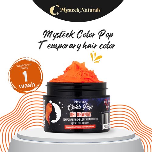 Mysteek Color Pop Temporary Hair Color for Dark Hair or Light Hair, Natural Hair Coloring with No Hair Bleach, Wash Out Hair Color, Mysteek Naturals (1 Fl Oz, OH! Orange)