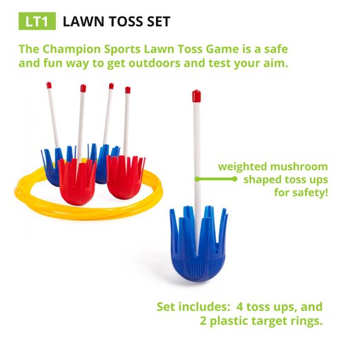 Champion Sports Lawn Darts for Kids: Classic Toss Game & Backyard Party Toy for Families - Safe Plastic Dart & Target Ring Set - Indoor & Outdoor Use Blue