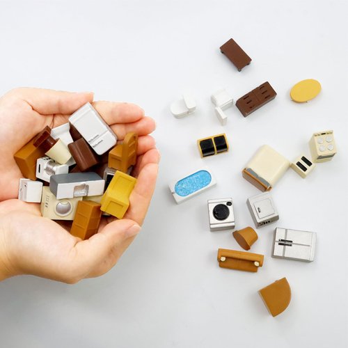 Hiawbon 31PCS Dollhouse Furniture Set, 1：48 Scale Resin Dollhouse Accessories and Furniture, Kitchen Bathroom and Living Room Set, Miniature Furniture Kit for Fairy Garden Home Decor