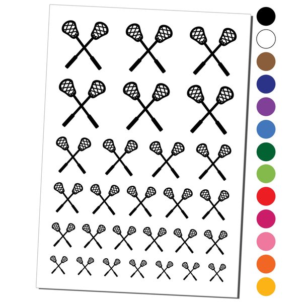 Crossed Lacrosse Sticks Temporary Tattoo Water Resistant Fake Body Art Set Collection - Dark Blue (One Sheet)