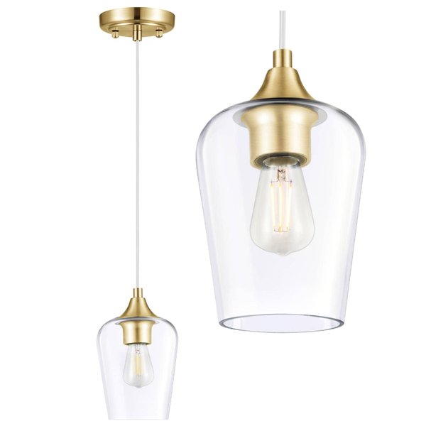 VONLUCE Pendant Lights Kitchen Island, Gold Pendant Lighting for Kitchen Island with Hanging Cord for Bedroom & Hallway, Kitchen Island Lighting with Clear Glass Shade