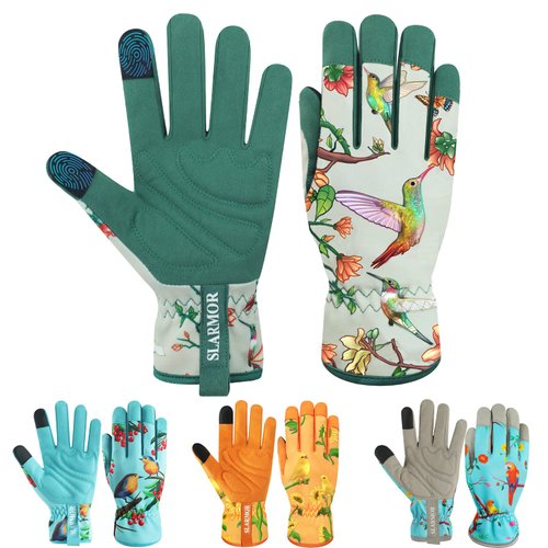 SLARMOR Leather-Gardening-Gloves for Women - Thorn-Proof Work-Gloves with Touch Screen for Weeding, Digging, Planting,Pruning Yard garden Gloves -Small