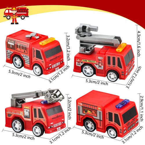 Conagel 24 Pcs Mini Pullback Fire Truck Toy Bulk Small Fire Trucks Toy Plastic Fire Engine Toy Trucks for Firefighter Birthday Party Supplies, 4 Styles