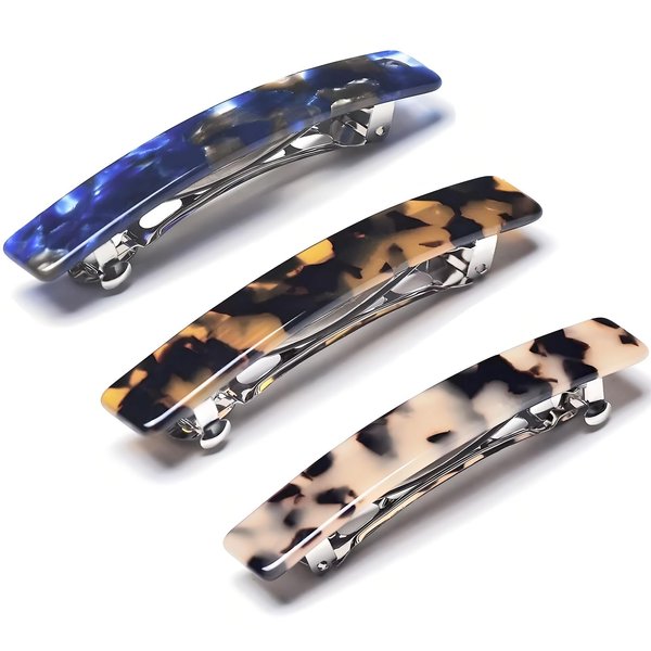 3-Pack French Design Hair Clips Women's Hair Barrettes, Tortoise Shell Cellulose Acetate Small French Barrettes for Fine Hair