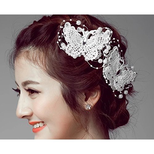 Crochet White Butterfly and Pearl Hair Clip Hair Accessories, Hairpin Bridal Hair, Wedding Hair, Bride Hair Jewelry