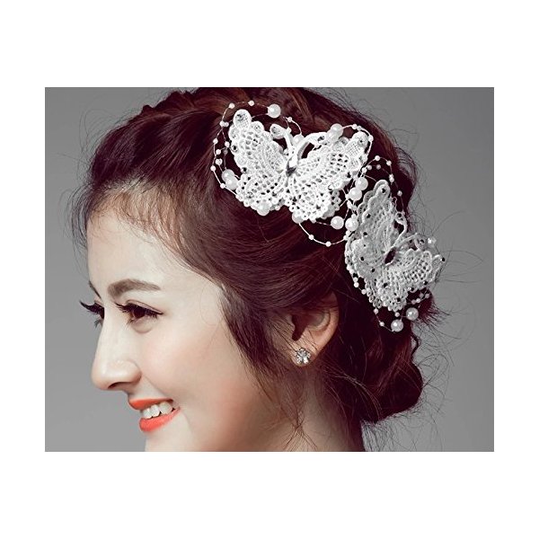Crochet White Butterfly and Pearl Hair Clip Hair Accessories, Hairpin Bridal Hair, Wedding Hair, Bride Hair Jewelry