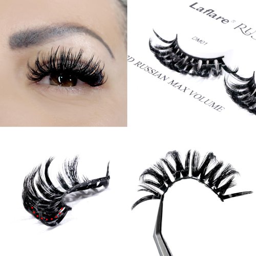 Laflare 3D False Eyelashes Russian Max Volume Strip Lashes | Fluffy, Wispy, Lightweight | Faux Mink Eyelashes Extension D Curl Wispy Handmade Soft Reusable 3 Packs Value Combo. (FDM01X3C)