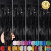 Black Fringe Curtain Party Streamers 4Pack 3.3x8.3 Ft Foil Fringe Backdrop Curtains for Birthday Wedding Bridal Baby Shower Holiday Tinsel Streamers Black Party Decorations Door Streamer