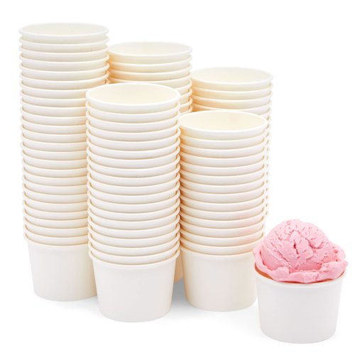 Juvale 100-Pack Disposable Paper Ice Cream Cups, 5oz Dessert Bowls for Sundae Bar, Frozen Yogurt (White)