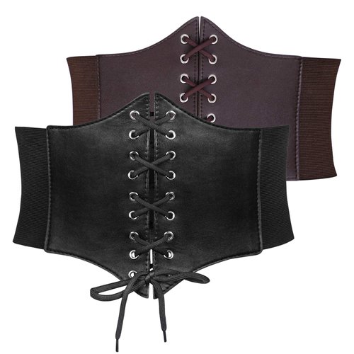 JASGOOD 2 Pack Women’s Elastic Costume Waist Belt Lace-up Tied Waspie Corset Belts for Women