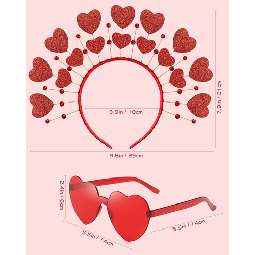 BleSky Heart Headband Valentines Day with Red Heart Shape Sunglasses Hair Accessories for Valentine Wedding Anniversary Party Favors