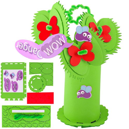 Huatek DIY Felt Flower Art Craft Kit， Beginner Craft Kit， DIY Green Dionaea Muscipula Bouquet Kit, Make Your Own Flower Bouquet Kit, DIY Activity Gift for Boys & Girls Age 8 Years Old Up