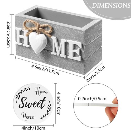 Queekay Housewarming Gifts for Home Decoration Wooden Heart Coasters for Drinks Set of 6 Farmhouse Coasters with Holder Funny for Family Friend Coffee Table Protection, 4 Inch (Gray, White)