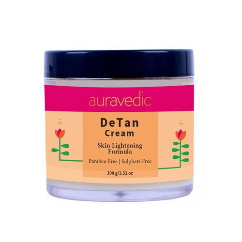 Auravedic Unisex De-Tan Face Cream | Organic Moisturizer for Tanning | Help Reduce Sun & Outdoor Tan | Enriched with Papaya Turmeric & Licorice Extracts | 3.53 Oz (100g)