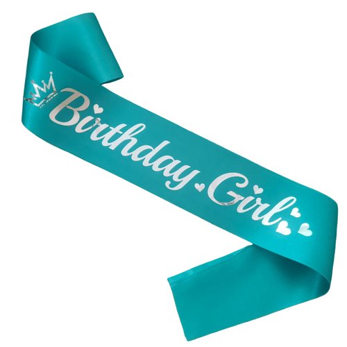 LXYXUUN Birthday Girl Sash Teal Blue, Silver Foil Birthday Sash for Girl Funny Birthday Party Dec...