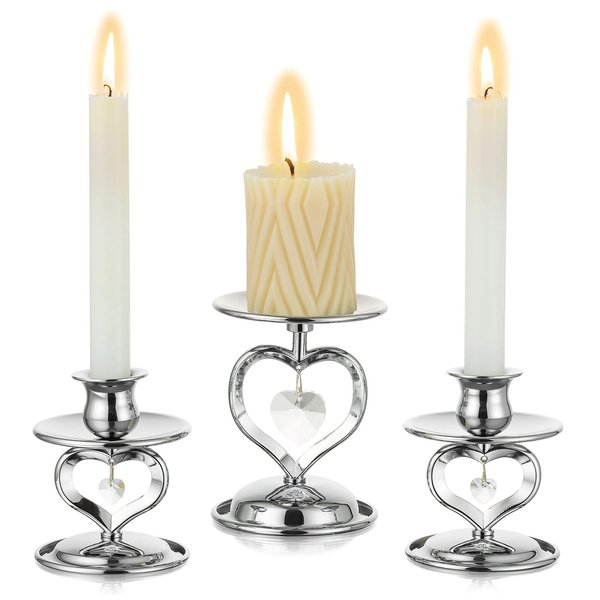 Nuptio Unity Candle Holder Silver Candlestick Holder for Pillar Taper Candles Metal Pillar Candle Holders Set of 3 Table Centerpiece for Wedding Anniversary Candlelight Dinner Decor