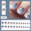 Short Fake Nails, Glue On Nails Short,Short Nails Press on, Press on Nails Short Square Acrylic False Nails with Purple Ombre Plaid Press ons Designs Artificial Nails Stick on Nails for Women 24Pcs
